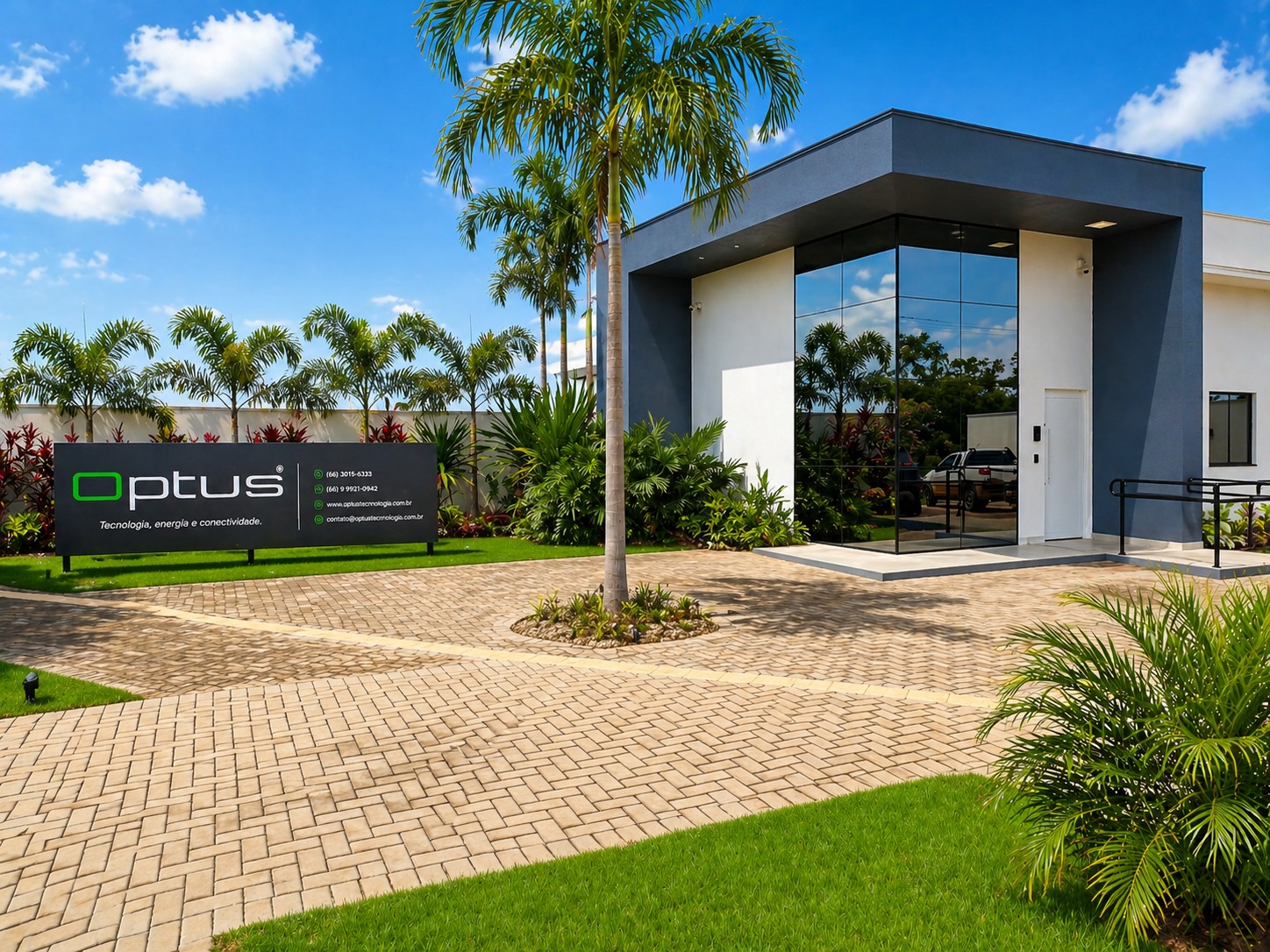 Fachada da sede da Optus Tecnologia
